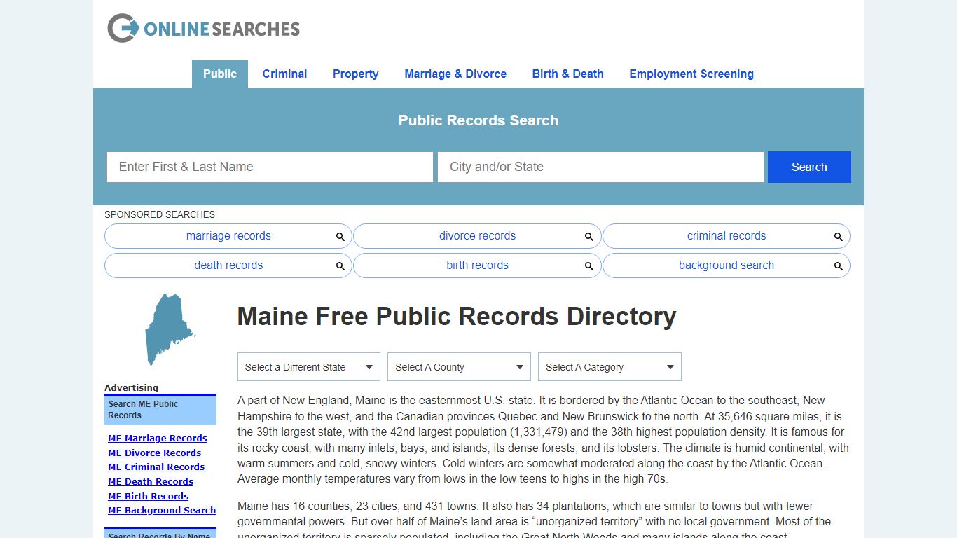Maine Free Public Records Directory - OnlineSearches.com